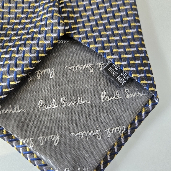 Paul Smith 100% Silk Black, Blue and Yellow Patterned Tie - Picture 6 of 9